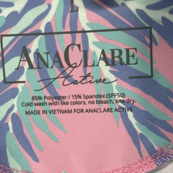 Ana Clare Active Top Womens L Pink Paradise Palm Print UPF 50 Polo Shirt Golf - Picture 10 of 10